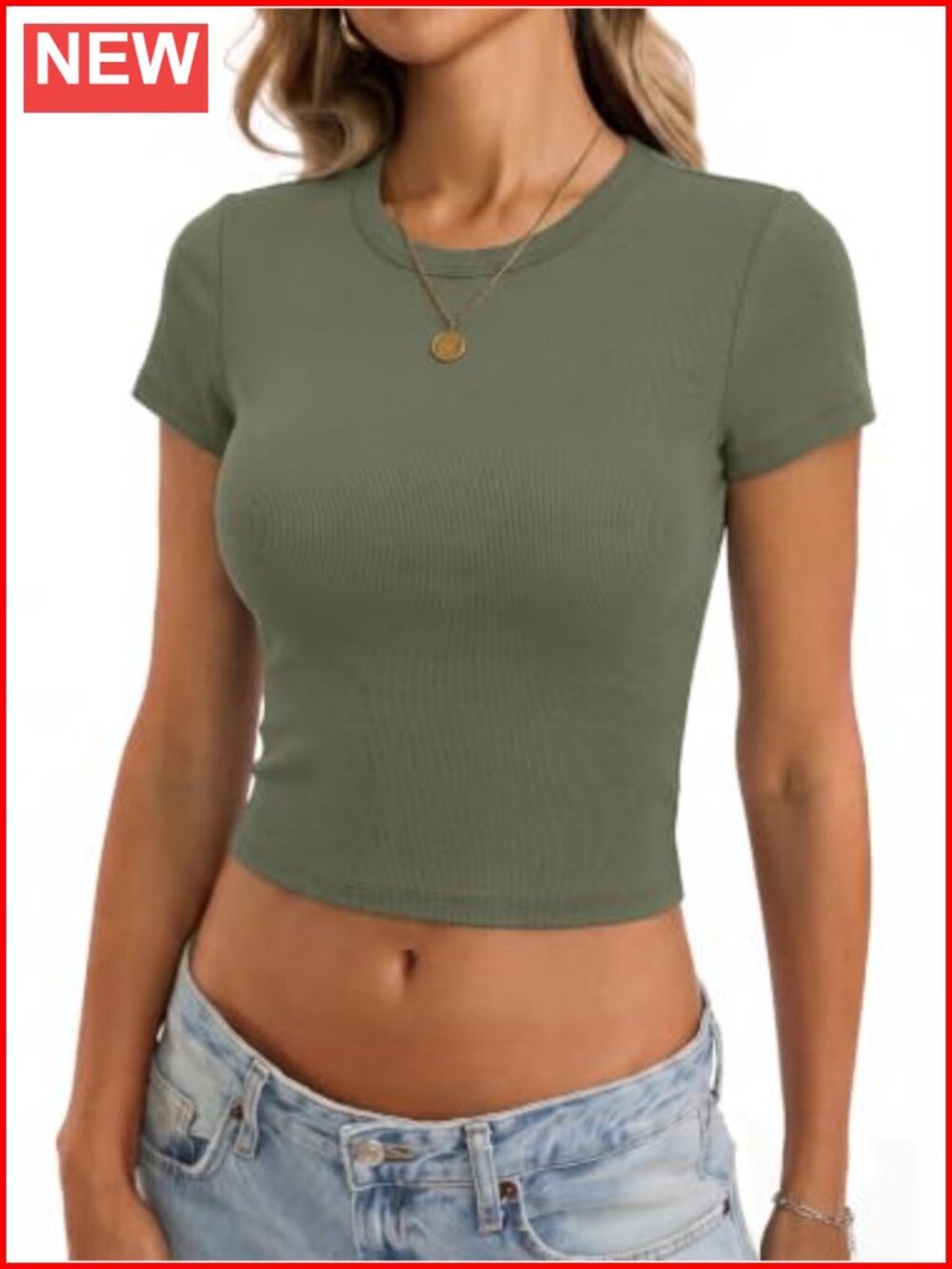 Cotton Ribbed Short Sleeve Crew Neck Crop Top Fitted